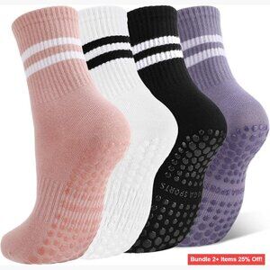 4-Pair Non-Slip Pilates Socks with Cotton Grips for Yoga & Fitness